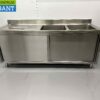 Stainless steel sink double sinks sliding doors Premium-line 200 cm Hospitality