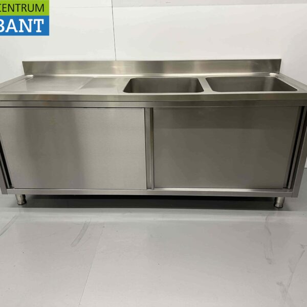 Stainless steel sink double sinks sliding doors Premium-line 200 cm Hospitality