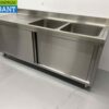 Stainless steel sink double sinks sliding doors Premium-line 200 cm Hospitality - Image 2