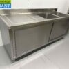 Stainless steel sink double sinks sliding doors Premium-line 200 cm Hospitality - Image 3