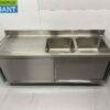 Stainless steel sink double sinks sliding doors Premium-line 200 cm Hospitality - Image 4