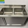 Stainless steel sink double sinks sliding doors Premium-line 200 cm Hospitality - Image 5