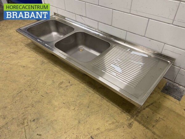 Stainless steel Sink Sheet Double Sinks 200 x 70 cm Catering - Image 3