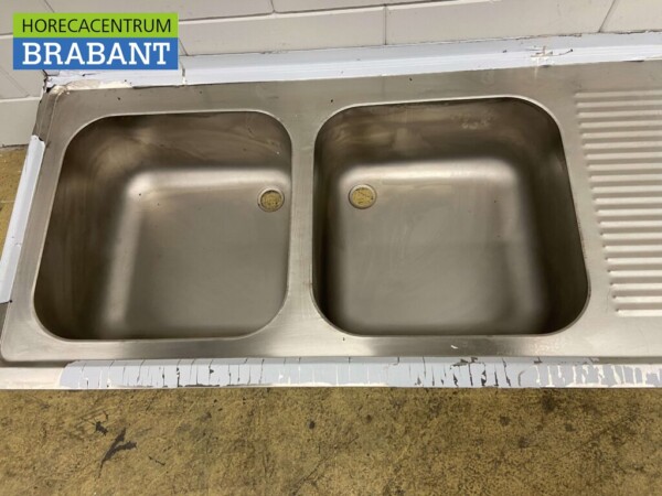 Stainless steel Sink Top Double Sinks 190 x 70 cm Catering - Image 4
