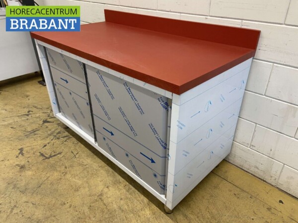 Stainless steel Polyethylene PE Work Cabinet Cabinet Cutting Table Premium-line 2 sliding doors 140 cm Catering Butchery - Image 2