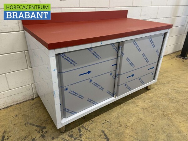 Stainless steel Polyethylene PE Work Cabinet Cabinet Cutting Table Premium-line 2 sliding doors 140 cm Catering Butchery - Image 3