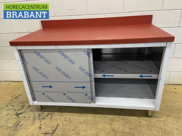 Stainless steel Polyethylene PE Work Cabinet Cabinet Cutting Table Premium-line 2 sliding doors 140 cm Catering Butchery - Image 4