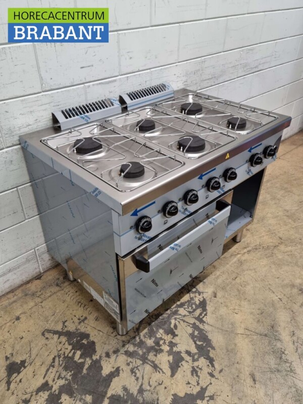 Stainless steel MBM Dexion 6 burner stove Gas stove with gas oven 110 cm GAS Horeca - Image 2