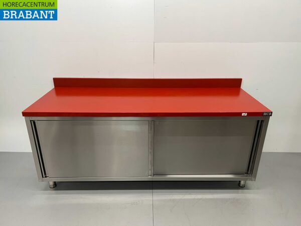 Stainless steel Polyethylene PE Work Cabinet Cabinet Cutting Table Premium-line 2 sliding doors 200 cm Catering Butchery