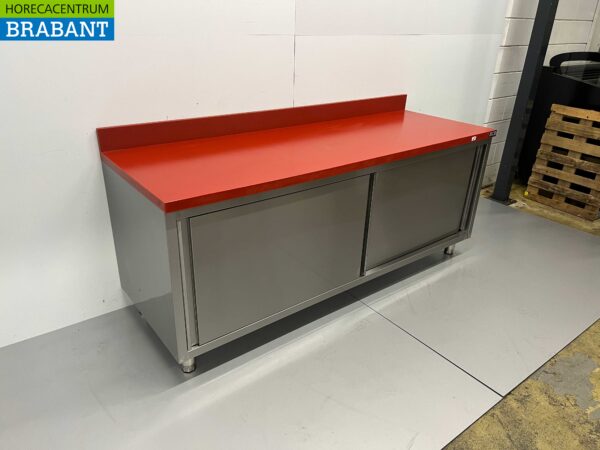 Stainless steel Polyethylene PE Work Cabinet Cabinet Cutting Table Premium-line 2 sliding doors 200 cm Catering Butchery - Image 2