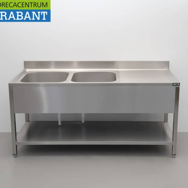 HCB Stainless Steel Sink with Double Basins, Premium Line, Welded Model, 180 cm, Food Service