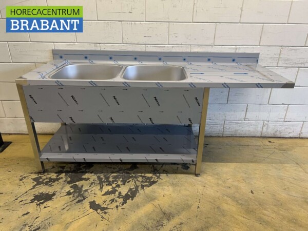 Stainless steel Sink table double sinks Premium-line 200 cm Horeca