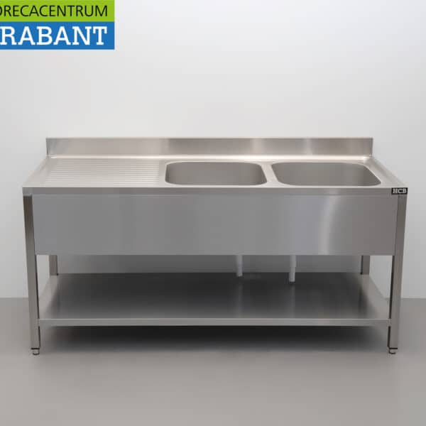 HCB Stainless Steel Sink with Double Basins, Premium Line, Welded Model, 180 cm, Food Service