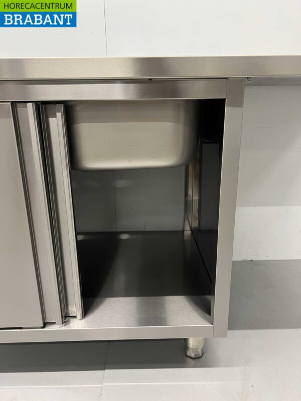 HCB stainless steel Sink Table double sinks Premium-line 2 sliding doors 160 cm Catering - Image 5