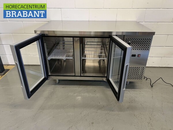 Stainless steel Refrigerated Workbench 2 glass doors glass door 1/1 GN 136 cm 230V Horeca - Image 4