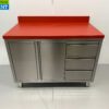 Stainless steel HCB Polyethylene PE Work Cabinet Cabinet Cutting Table 2 folding doors 3 drawers 120 cm Catering Butchery