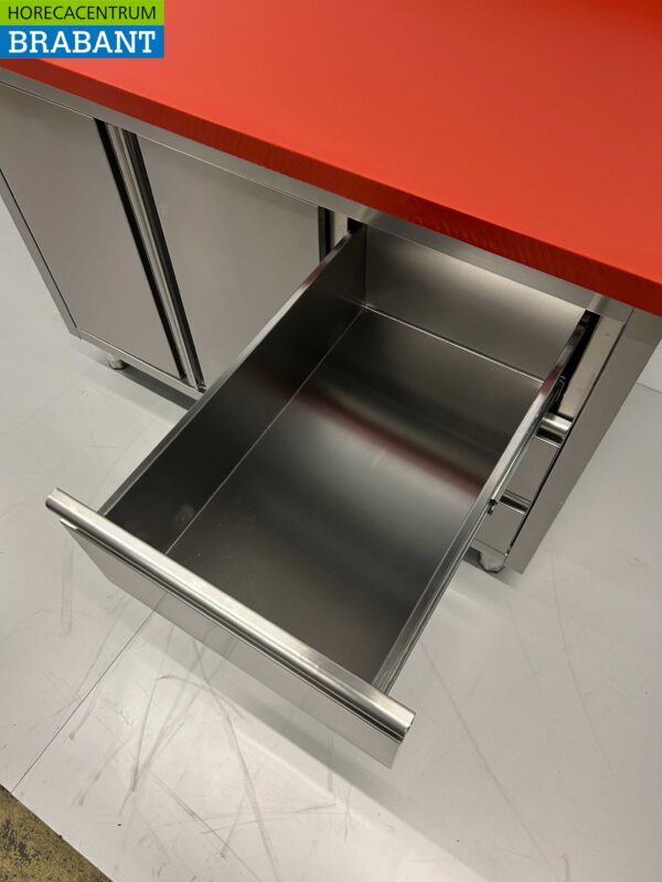 Stainless steel HCB Polyethylene PE Work Cabinet Cabinet Cutting Table 2 folding doors 3 drawers 120 cm Catering Butchery - Image 5