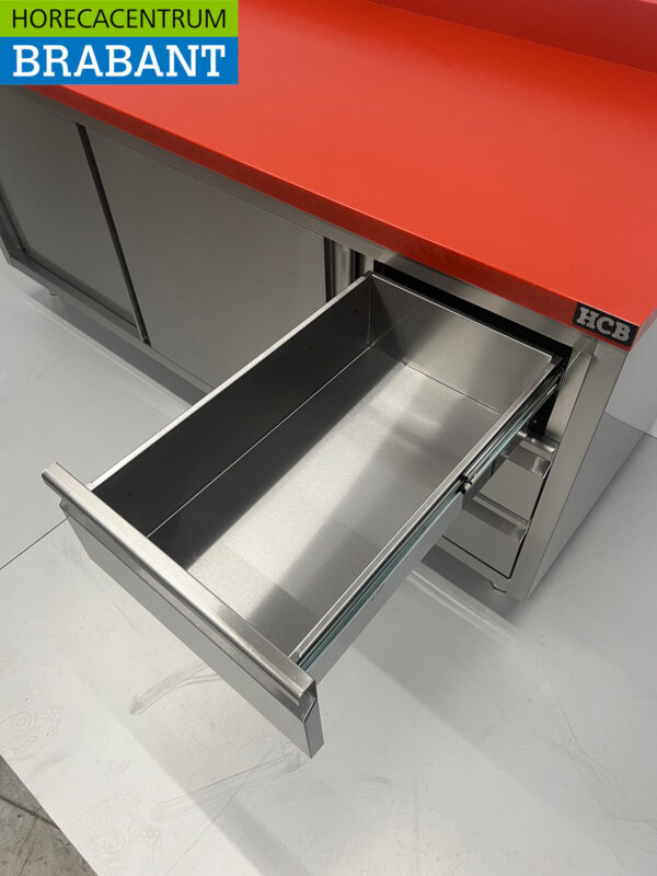 Stainless steel Polyethylene PE Work Cabinet Cabinet Cutting Table Premium-line 2 sliding doors 3 drawers 200 cm Catering Butchery - Image 5