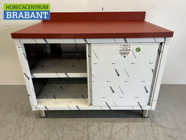 Stainless steel Polyethylene PE Work Cabinet Cabinet Cutting Table 2 sliding doors 120 cm Catering Butchery - Image 4