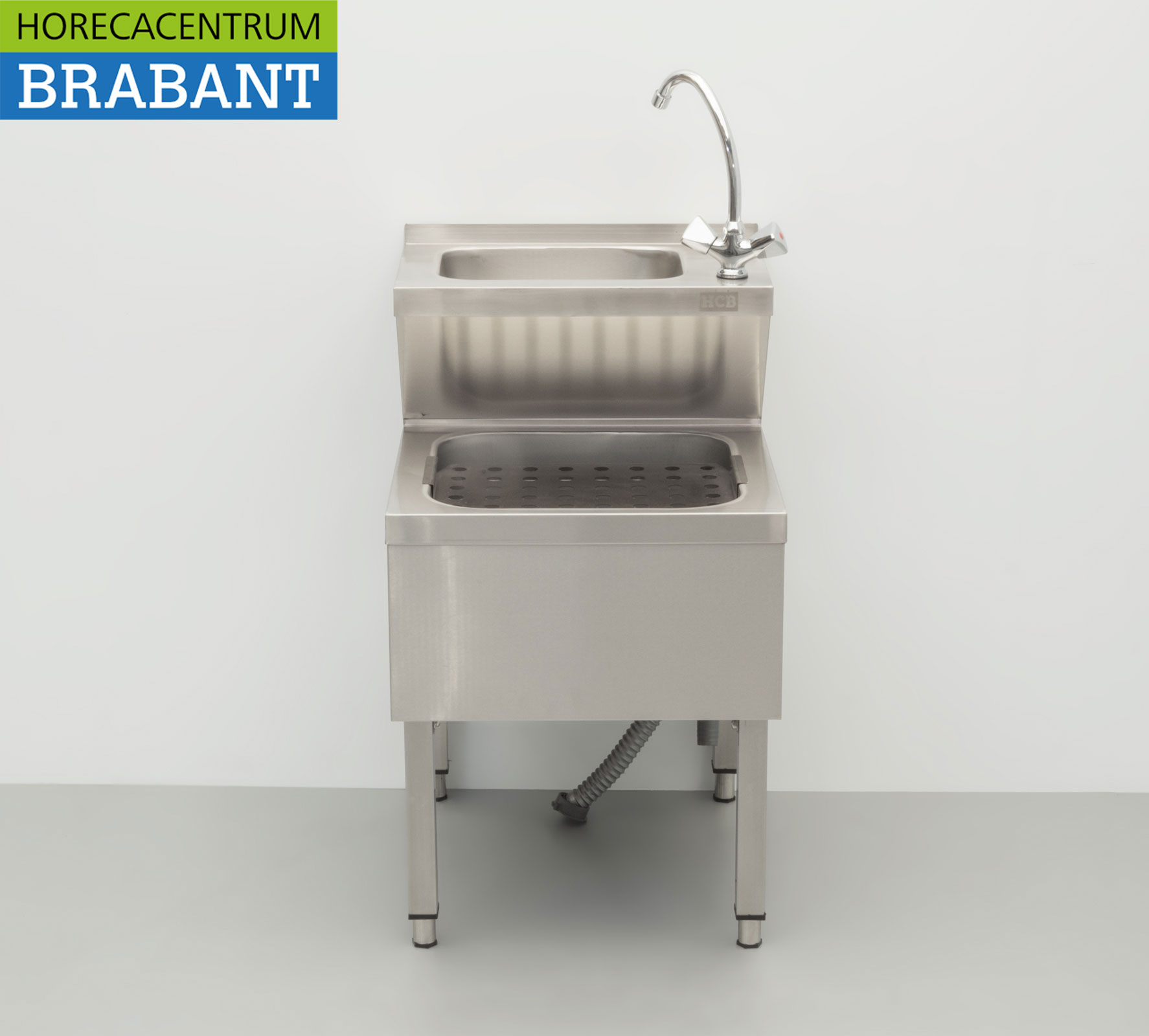 HCB Stainless Steel Double Sink Sink Pouring Tray combi Faucet 50.5 cm Catering