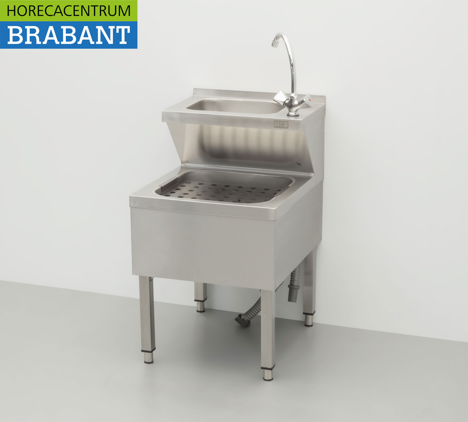 HCB Stainless Steel Double Sink Sink Pouring Tray combi Faucet 50.5 cm Catering - Image 2