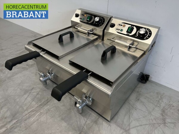 Stainless steel Double Fryer Fryer Drain Tap 2 x 10 liters 2 x 230V Horeca - Image 2