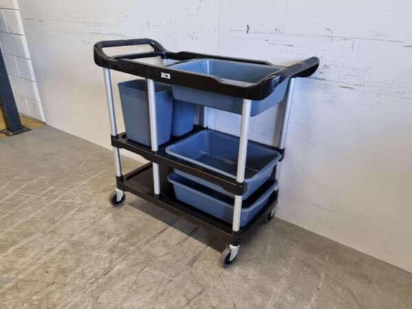 Plastic clearing trolley clearing trolley 3 tiers with 5 bins 104 cm Catering - Image 3