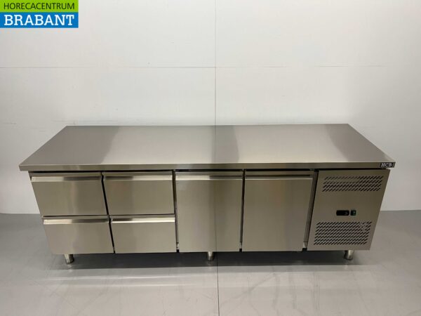 Stainless steel HCB Refrigerated Workbench 2 doors and 4 drawers 223 cm 230V Horeca