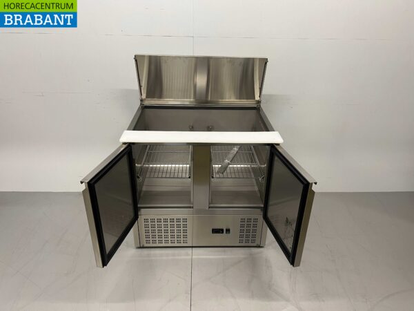 Stainless steel HCB Saladette Refrigerated Workbench 2 doors 1/1 GN 90 cm 230V Horeca - Image 4