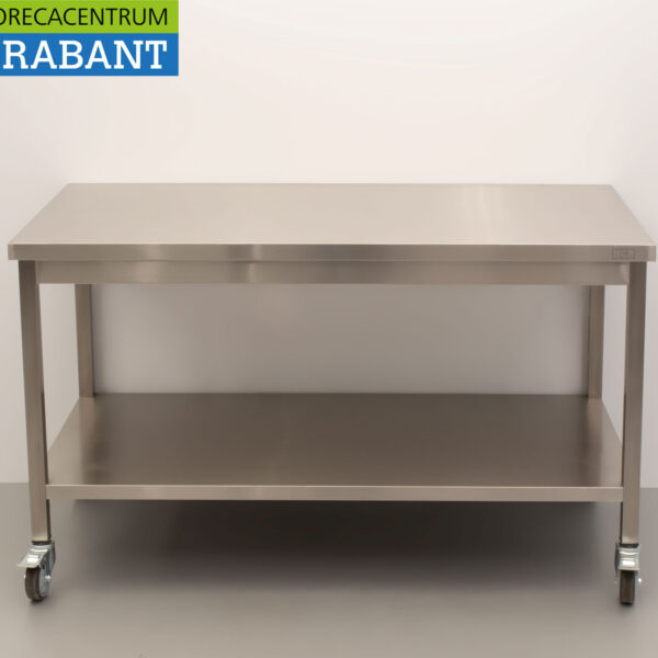 HCB Stainless Steel Mobile Work Table On Wheels 140 x 70 x 85 cm Catering