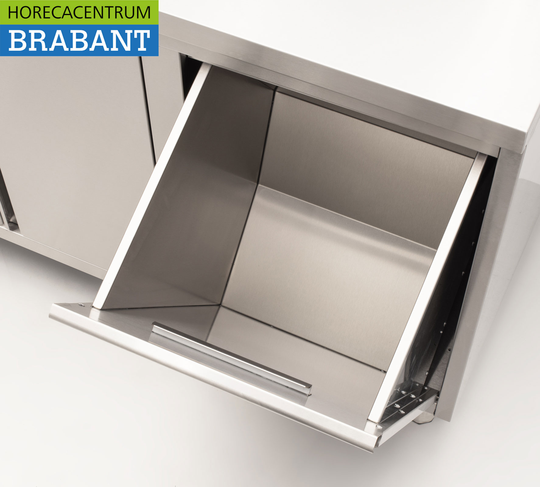 HCB Stainless Steel Work Cabinet Cabinet Work Table 2 folding doors and 3 drawers and waste bin 180 cm Catering - Image 4