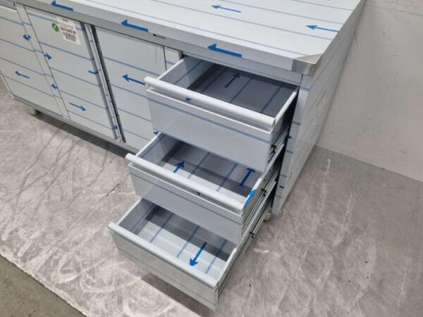 Stainless Steel Work Cupboard Cabinet Work Table 2 folding doors and 3 drawers and waste bin 180 cm Catering - Image 4