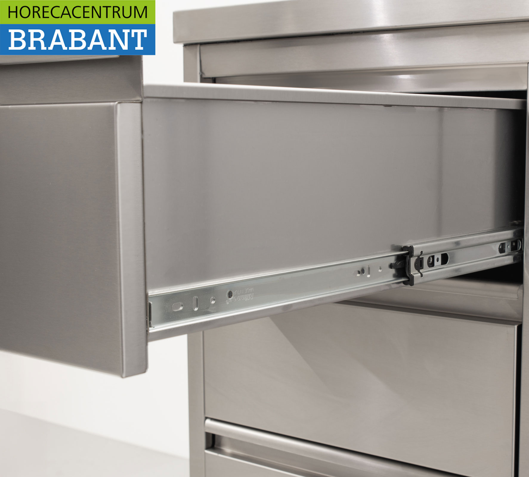 HCB Stainless Steel Work Cabinet Cabinet Work Table 2 folding doors and 3 drawers and waste bin 180 cm Catering - Image 6