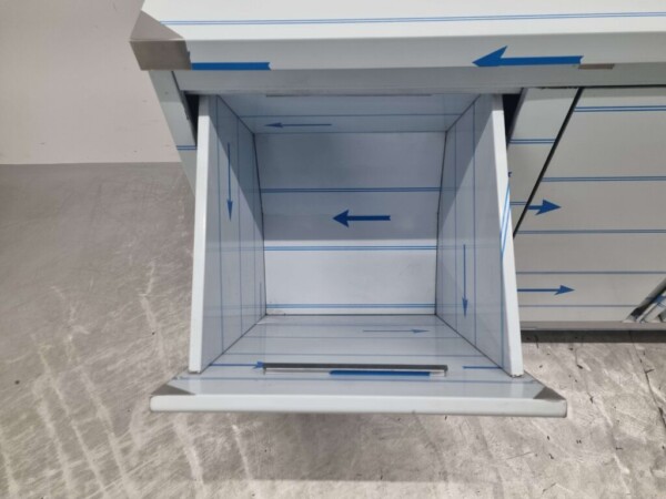 Stainless Steel Work Cupboard Cabinet Work Table 2 folding doors and 3 drawers and waste bin 180 cm Catering - Image 6