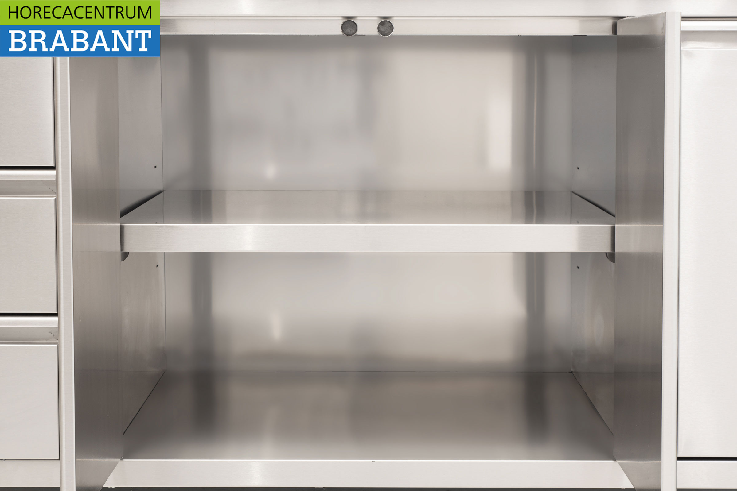 HCB Stainless Steel Work Cabinet Cabinet Work Table 2 folding doors and 3 drawers and waste bin 180 cm Catering - Image 7