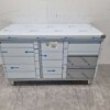 Stainless steel Work Cabinet Work table, folding door, 3 drawers and waste bin 140 cm Horeca