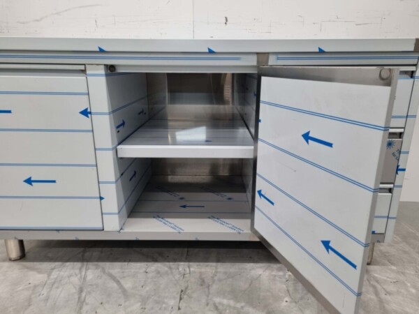 Stainless Steel Work Cabinet Cabinet Work Table 2 folding doors, 3 drawers and waste bin 160 cm Catering - Image 6
