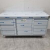 Stainless Steel Work Cabinet Cabinet Work Table 2 folding doors, 3 drawers and waste bin 160 cm Catering