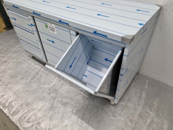 Stainless Steel Work Cabinet Cabinet Work Table 2 folding doors, 3 drawers and waste bin 160 cm Catering - Image 4