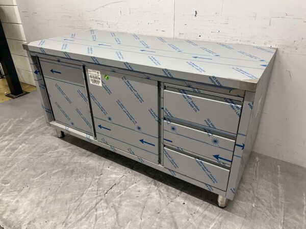 Stainless steel Work Cupboard Worktable 2 sliding doors and 3 drawers 160 cm Catering - Image 2