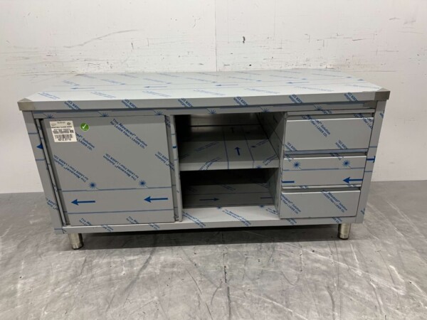 Stainless steel Work Cupboard Worktable 2 sliding doors and 3 drawers 160 cm Catering - Image 4
