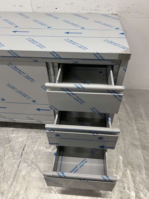 Stainless steel Work Cupboard Worktable 2 sliding doors and 3 drawers 160 cm Catering - Image 5