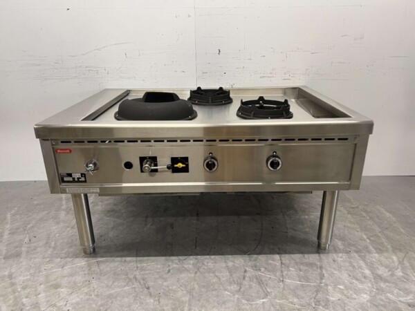 Stainless steel Nayati wok table wok stove 3 burners 150 cm Propane gas Catering