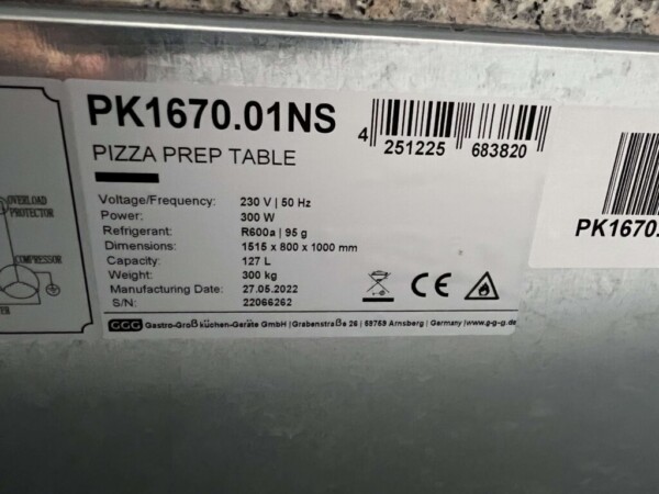 Stainless steel GGG Pizza workbench Pizza table 1 door 151,5 cm 230V Horeca - Image 5