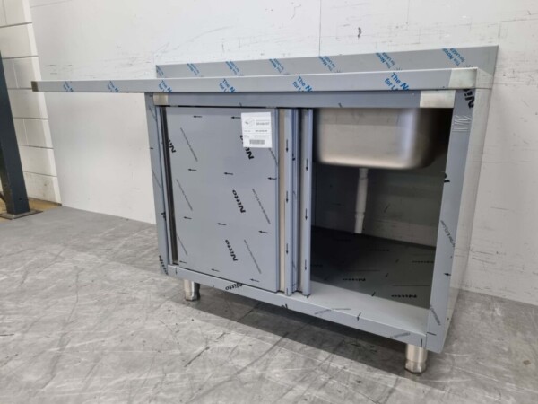 Stainless steel Sink Table double sinks Premium-line 2 sliding doors 160 cm Catering - Image 5