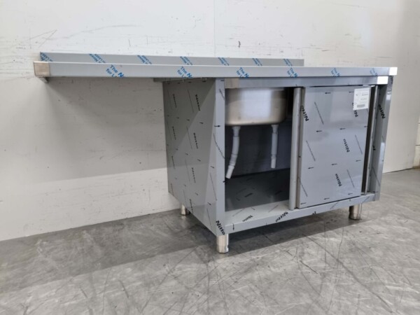 Stainless steel Sink Table double sinks Premium-line 2 sliding doors 160 cm Catering - Image 6
