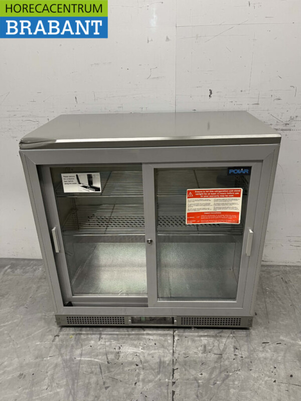 Stainless steel Polar CC601 Backbar Bar Refrigerator Glass sliding doors 223 liters 92 cm 230V Horeca