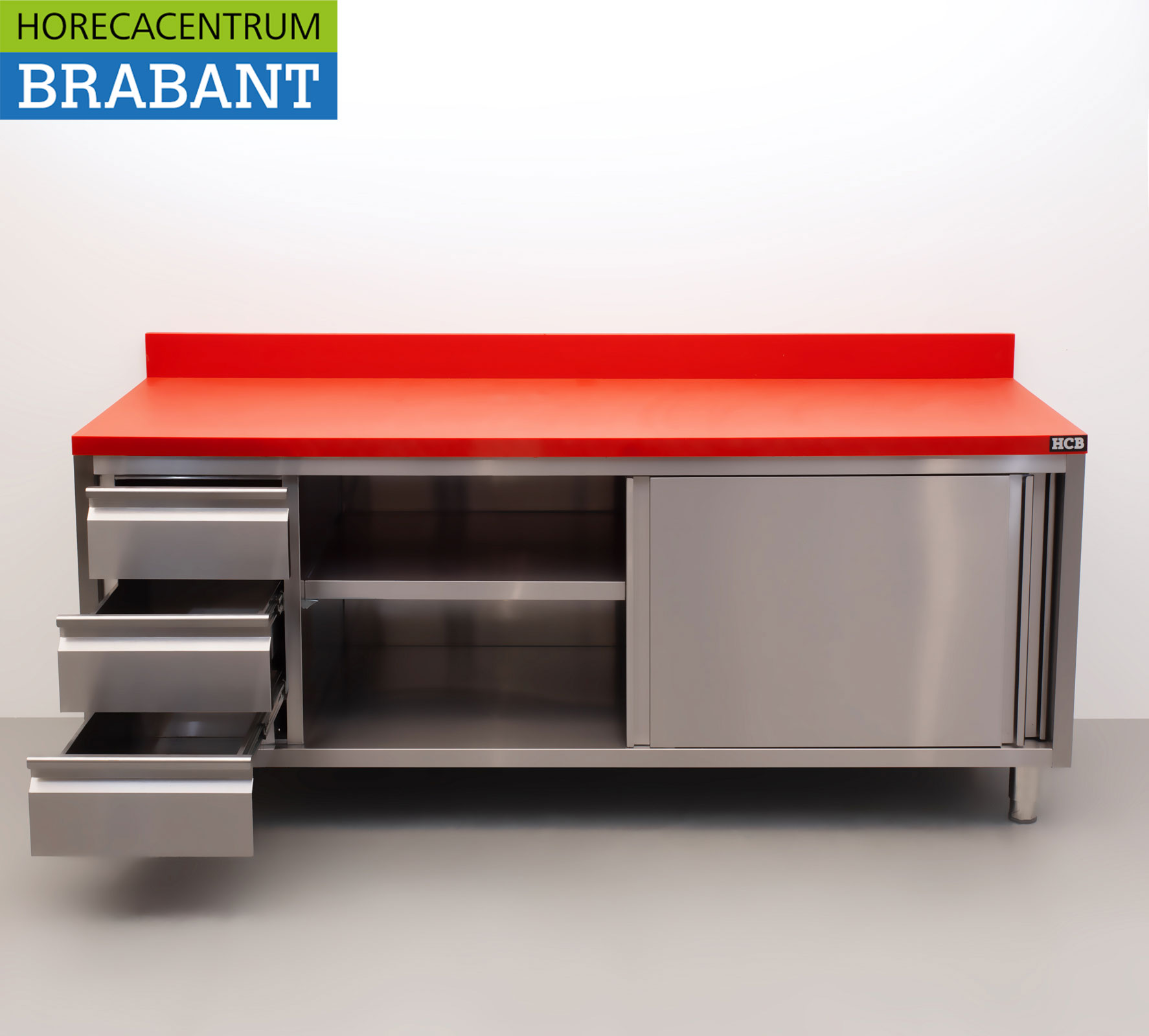 HCB Stainless Steel Polyethylene PE Work Cabinet Cabinet Cutting Table Premium-line 2 sliding doors 3 drawers 200 cm Catering Butchery - Image 5