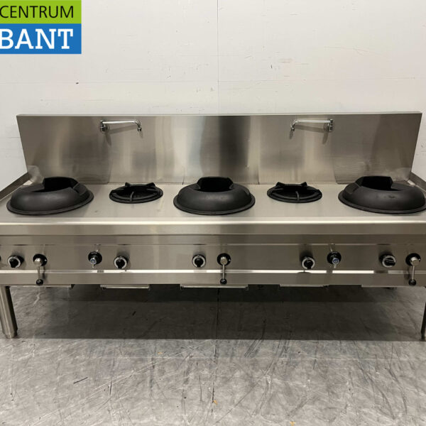 Stainless steel wok table wok stove wok stove 5 burners 100,9 kW 245 cm Gas Horeca