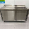 HCB Stainless Steel Sink Table Sink 2 Sliding Doors Premium-line 140 cm Horeca